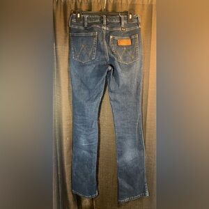 Dark wash high rise Wrangler slim bootcut